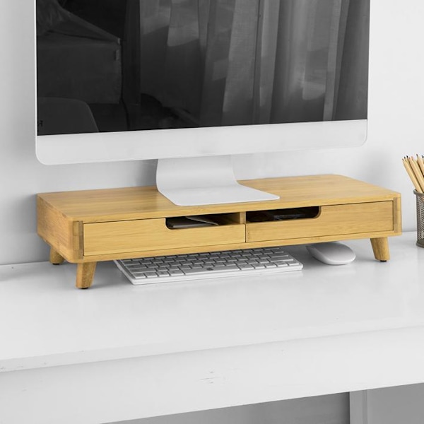 SoBuy Bildskärmsställ med 2 lådor Laptopställ bambu BBF06-N