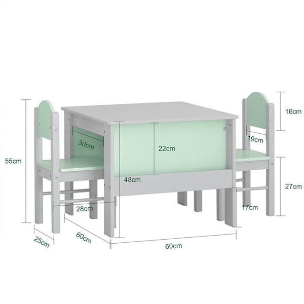 SoBuy Børnebordsæt med opbevaring KMB88-HG 60*60*48cm