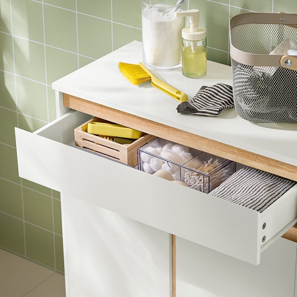 SoBuy Badeværelsesskab med Vasketøjskurv med skuffe BZR79-W White Laundry cabinet