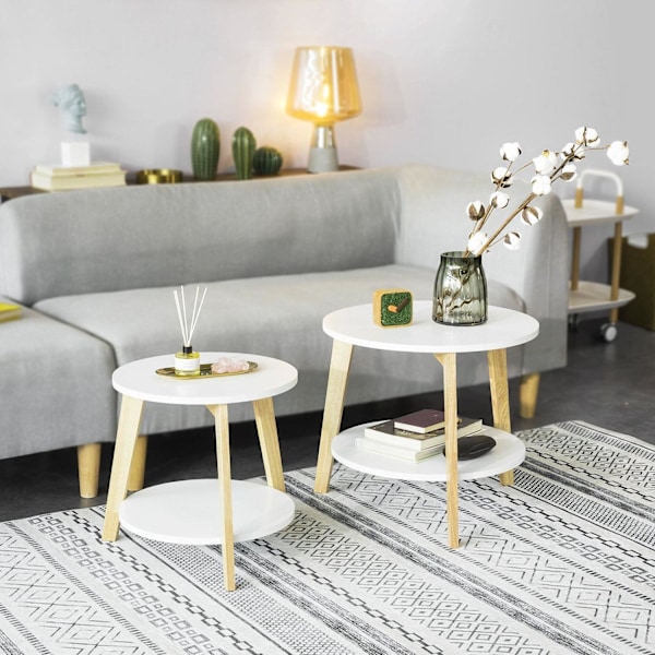 SoBuy Sarjapöytä,2 osaa Sohvapöytä Sivupöytä FBT75-W White 50 x 50 x 45 cm