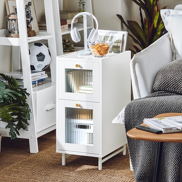 SoBuy Sengebord Cafébord Sofabord med skuffe Sidebord FBT139-W