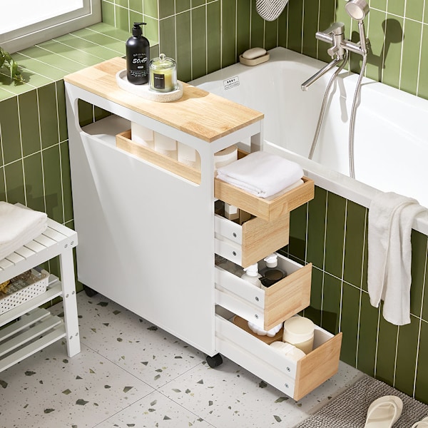 SoBuy Kapea kaappi WC paperiteline Hyllykokonaisuus BZR54-II-WN White+Nature 23*65*82cm
