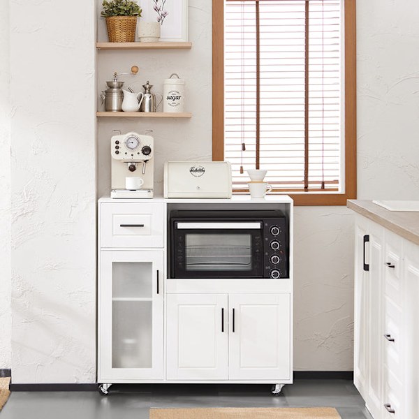 SoBuy Kökshylla Mikrovågsskåp Köksskåp med hjul Sideboard FSB78-W White