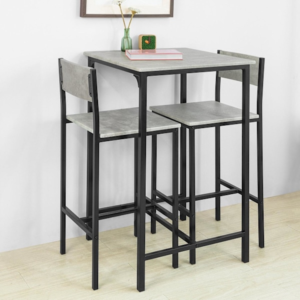 SoBuy Baaripöytä ja 2 baarijakkaraa Ruokailuryhmä OGT27-HG Gray Square tabel with 2 chairs