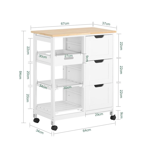 SoBuy Tarjoiluvaunu Keittiökaapi pyörillä Kylpyhuone FKW79-W White