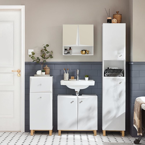 SoBuy Korkea kaappi kulmakaappi 2 ovea ja 6 hyllyä BZR91-W High cabinet