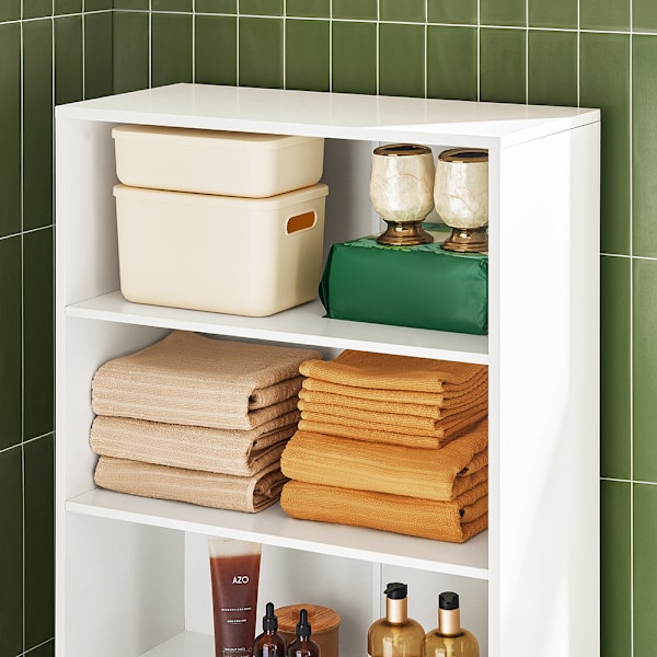 SoBuy Kylpyhuonekaappi pesukorilla Korkea kaappi BZR182-W High cabine twith laundry basket
