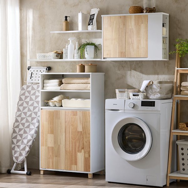 SoBuy Badrumsskåp med tvättkorg Skänk Badrumsmöbler BZR143-WN Laundry basket cabinet