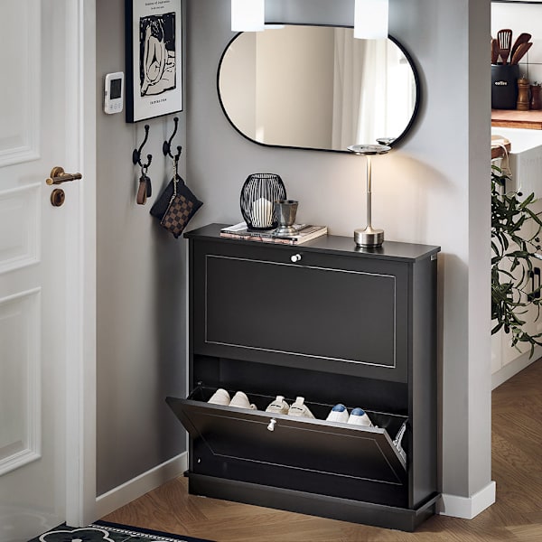 SoBuy Skoskåp 2 fack Hallmöbel med förvaring FSR99-SCH Black L76*B18*79cm