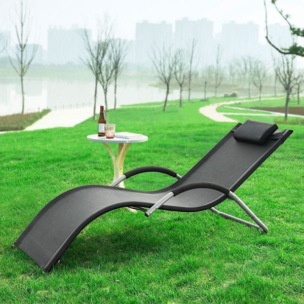 SoBuy Liggestol Solseng Havestole Relaxstol OGS38-SCH Black