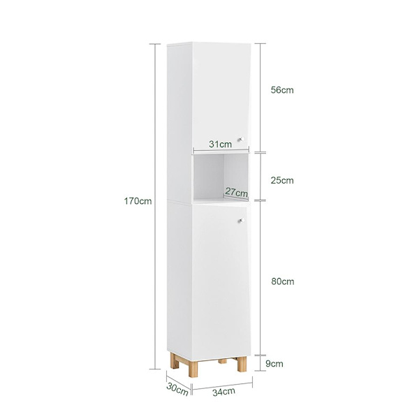 SoBuy Korkea kaappi kulmakaappi 2 ovea ja 6 hyllyä BZR91-W High cabinet