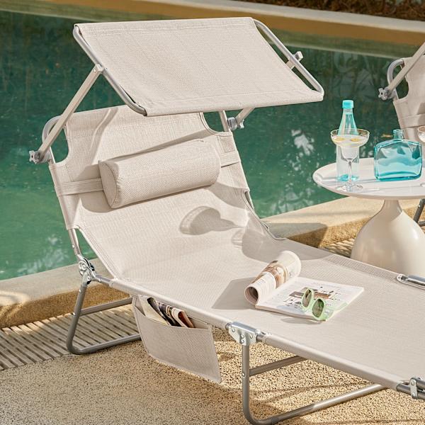 SoBuy solstol, gungstol, hopfällbar strandstol OGS48-MI Beige