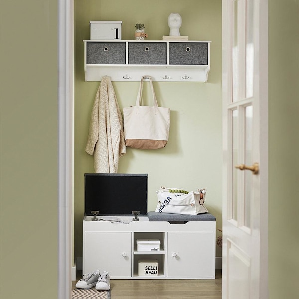 SoBuy Kenkäteline Säilytyspenkki Kenkähylly Kenkäkaappi FSR96-W White+Gray 100*34*48CM