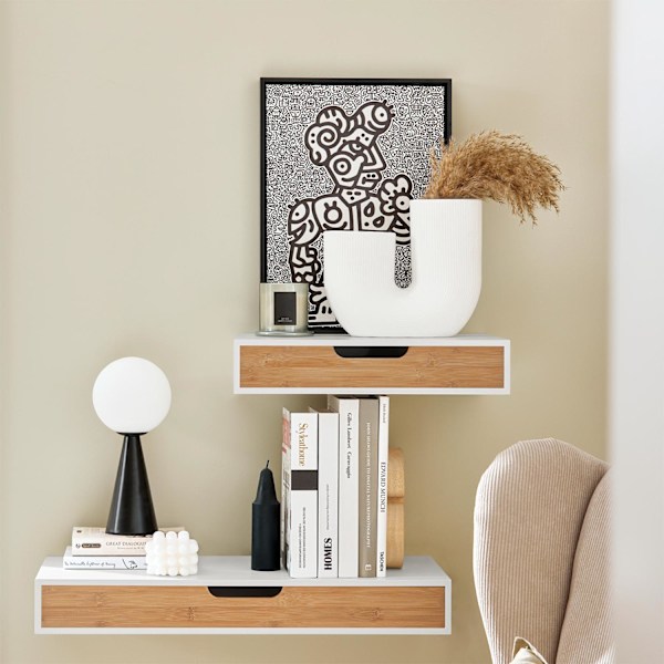 SoBuy Väggmonterad avlastningsbord Vägghylla med Lådor FRG93-WN Längd 60 cm