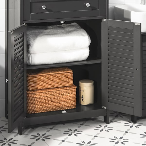 SoBuy Badeværelsesskab med jalousilåger og skuffe, FRG238-DG Gray base cabinet