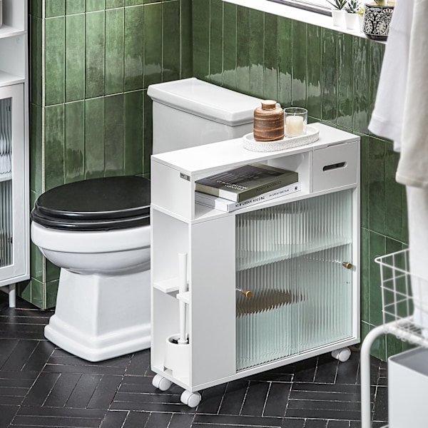 SoBuy WC paperiteline kylpyhuone kaappi pyörien kanssa BZR117-W White Toilet paper holder