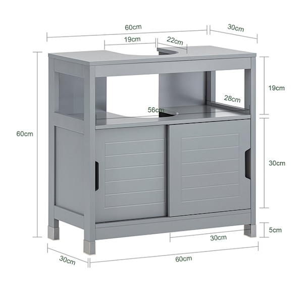 SoBuy Underskab til håndvask Badeværelsesskab FRG128-II-SG Grey Sink cabinet(on floor)