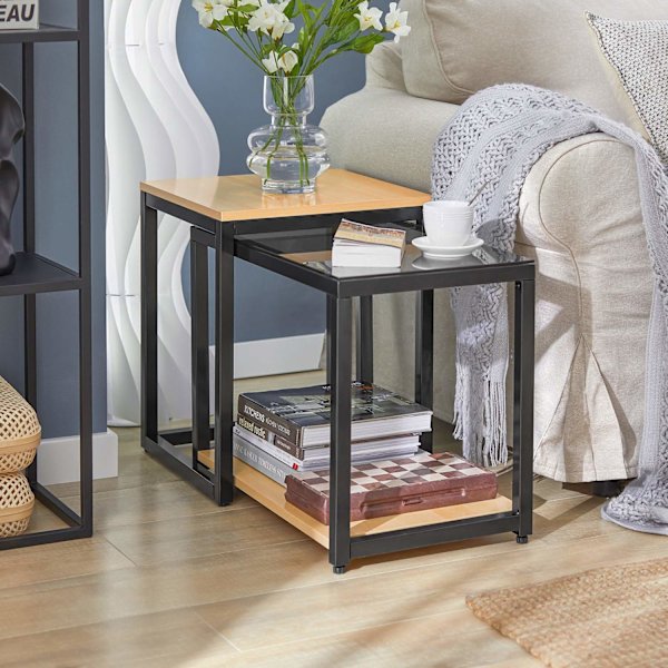SoBuy Satsbord set om 2,Soffbord,Sidobord Cafébord FBT35-SCH Black