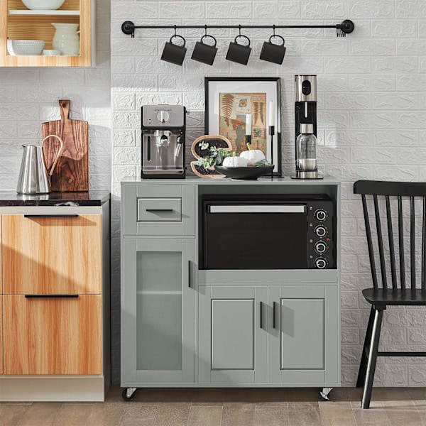 SoBuy Kökshylla Mikrovågsskåp Köksskåp hjul Sideboard FSB78-HG Gray