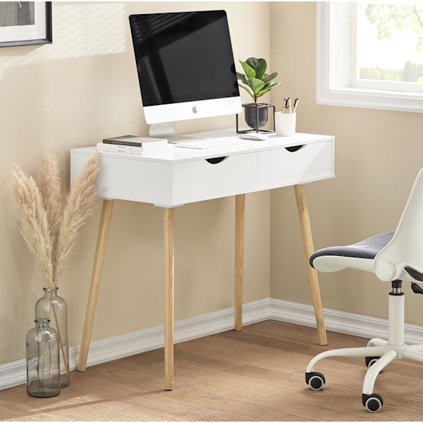 SoBuy Skrivebord med 2 skuffer Computerbord hvid FWT40-WN