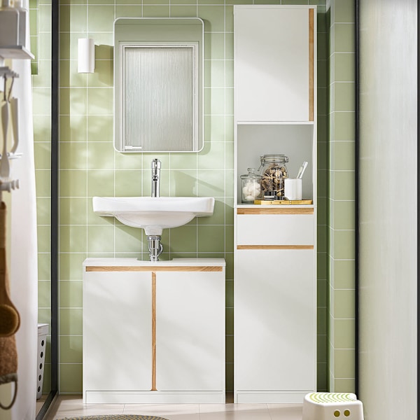 SoBuy Underskab til håndvask Badeværelsesskab med 2låger BZR78-W White Sink cabinet(on wall)