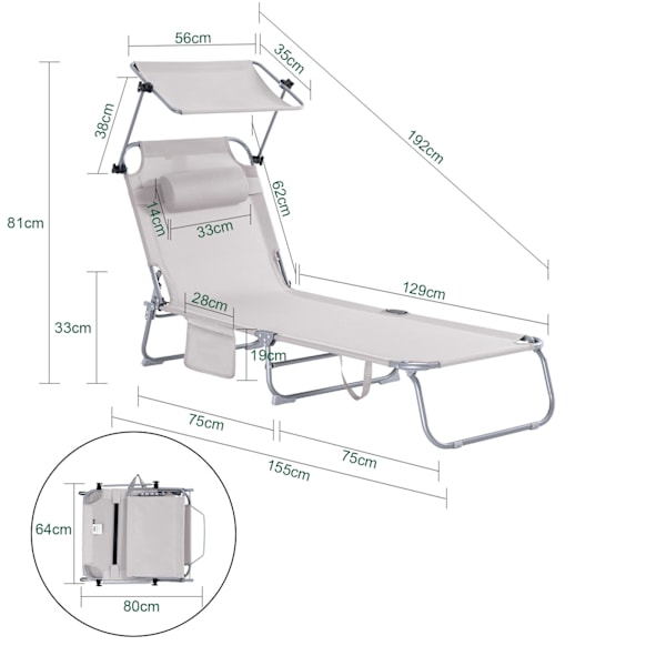 SoBuy, solstol, mobil stol, hopfällbar strandstol, OGS48-MIx2 Beige 2 Pieces