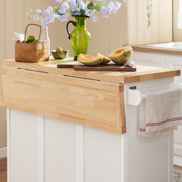 SoBuy Keittiösaareke kaappi ja klaffipöytä FKW41-WN White tabletop in wood