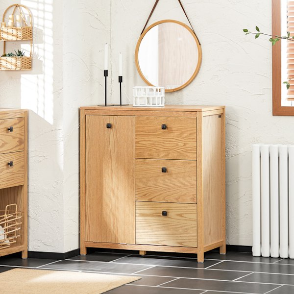 SoBuy Korkea kaappi Pyykkikaappi pyykkikorin kanssa BZR97-N Base cabinet with laundry basket
