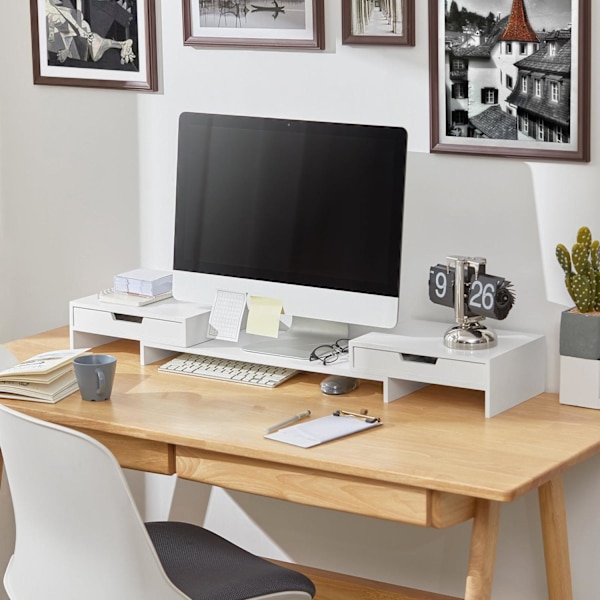 SoBuy Bildskärmsställ Monitorstativet med 2 fack, BBF04-W White Length 60-107 cm