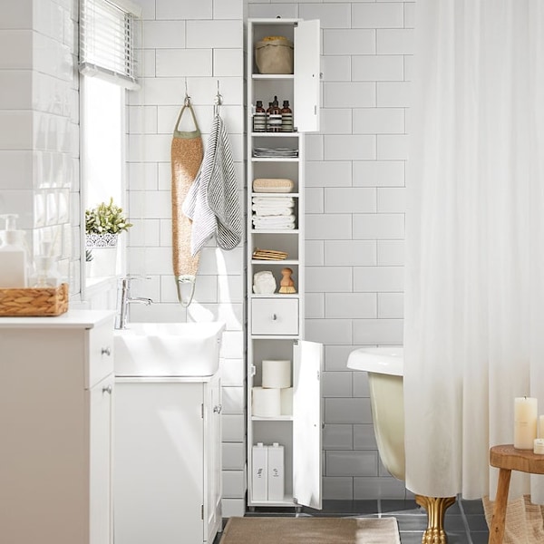 SoBuy kylpyhuone Korkea kaappi Pesukonekaappi vitriinit BZR34-W White