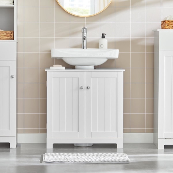 SoBuy Vaskeskab til badeværelse med 2 døre, hvid, BZR18-II-W White Sink cabinet(on floor)