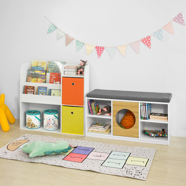 SoBuy Lasten kirjahylly Lehtiteline lattialle Kulmahylly KMB37-W L89*B35*A88cm