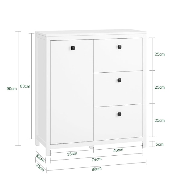 SoBuy Badeværelsesskab med Vasketøjskurv med 3 skuffer BZR97-W White Base cabinet with laundry basket