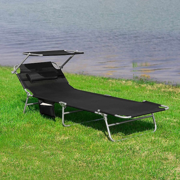 SoBuy Fällstol utemöbler Solsäng med dynor OGS48-SCH Black