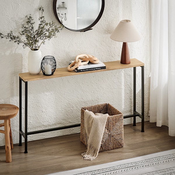 SoBuy Sidebord Smal aflastningsbord Sofaborde FSB19-E Light brown L120*B20*H65cm