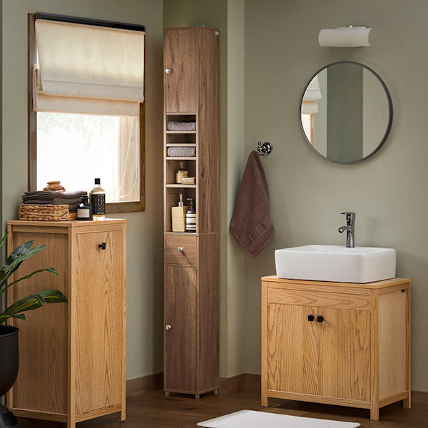 SoBuy Pyykkikaappi Kylpyhuone kaappi Korkea kaappi BZR34-PF Wood