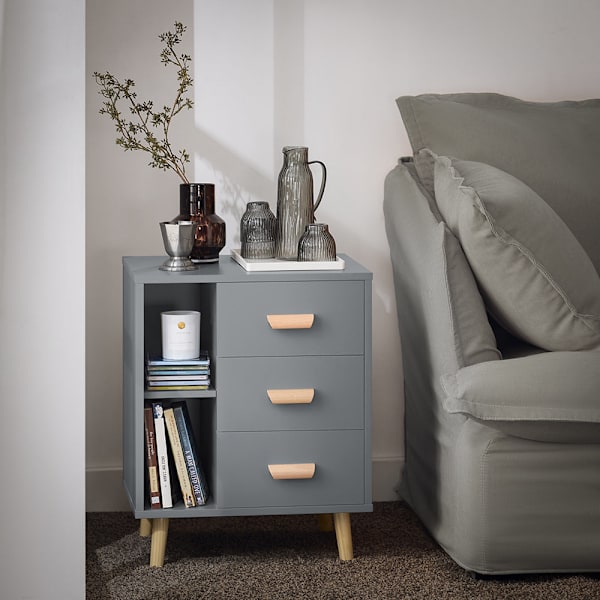 SoBuy Sengebord 3 skuffe og 2 hylder Sofabord Sidebord FBT95-HG Grey