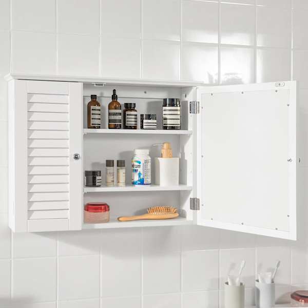 SoBuy Badeværelsesskab i skandinavisk med låger Vægskab BZR55-W White Wall cabinet