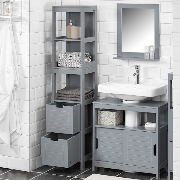 SoBuy Pladsbesparende badeværelsesskab FRG126-SG Grey High cabinet