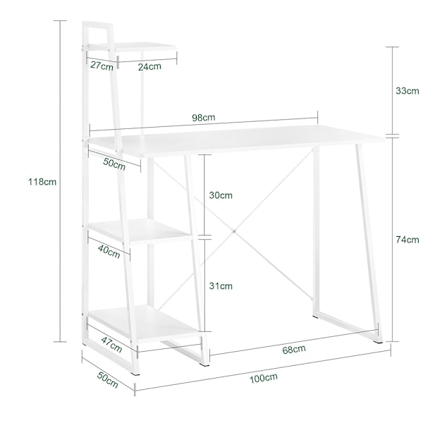 SoBuy Skrivebord med reol, Computerbord hvid FWT29-W