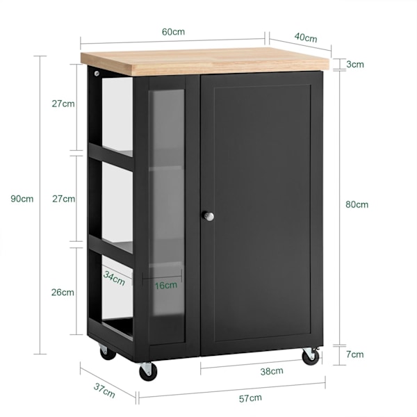 SoBuy Tarjoiluvaunu Keittiökaapi pyörillä Kulmakaappi FKW75-SCH Black