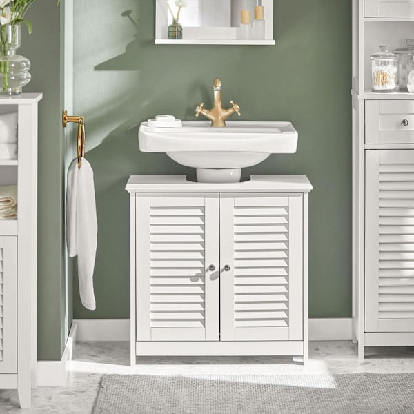 SoBuy Allaskaappi 2 ovea Kylpyhuone kaappi FRG237-II-W White Sink cabinet(on floor)