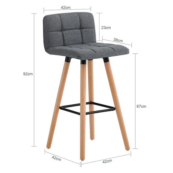 SoBuy 2 x barstolar, Barstol med fotstöd FST50-DGx2 mörkgrå W44 x D44 x H90cm