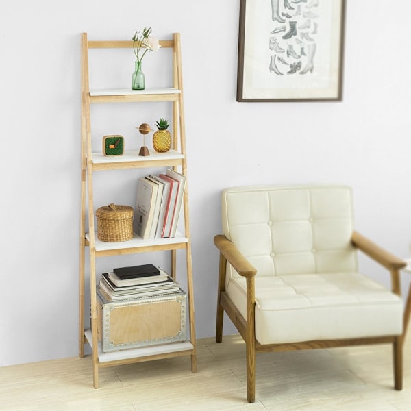 SoBuy Stigereol i træ med 4 trinhylder, FRG162-N White W42 x D34 x H140cm