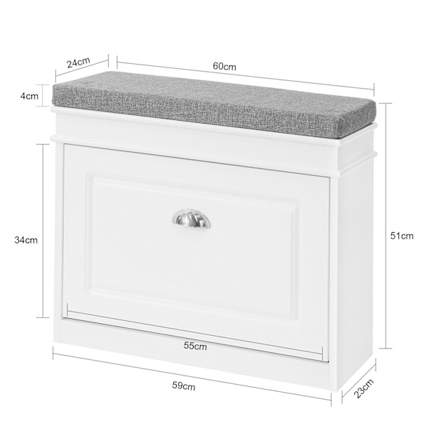 SoBuy Skobænk hynde og fack Skoskab Skoreol FSR82-K-W White L60*B24*H52cm