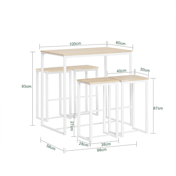 SoBuy Barbord med 4 stole/skamler Køkkenbord Spisebord OGT15-WN White