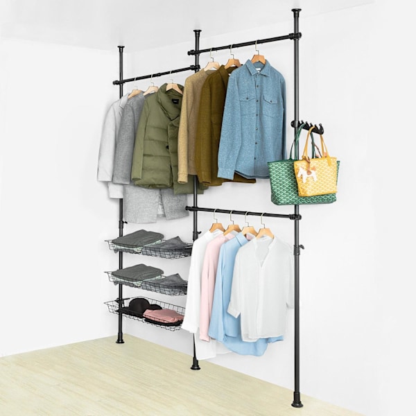 SoBuy Hörngarderob, Klädställning,förvaringsmöbel,FRG34-SCH Black Length 162-197cm