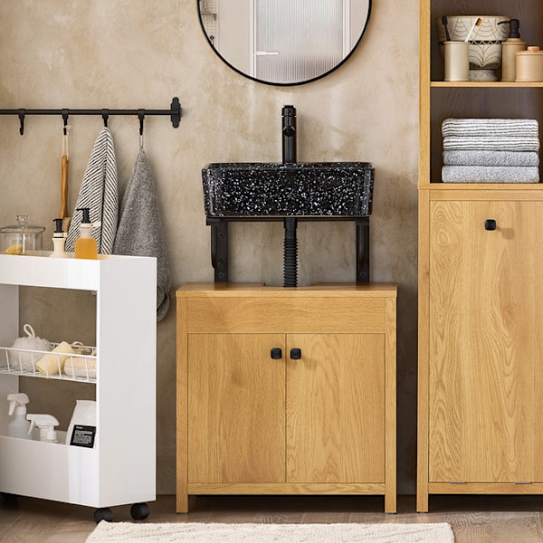 SoBuy Underskab til håndvask Badeværelsesskab 2låger BZR98-SN Light wood color Sink cabinet(on wall)