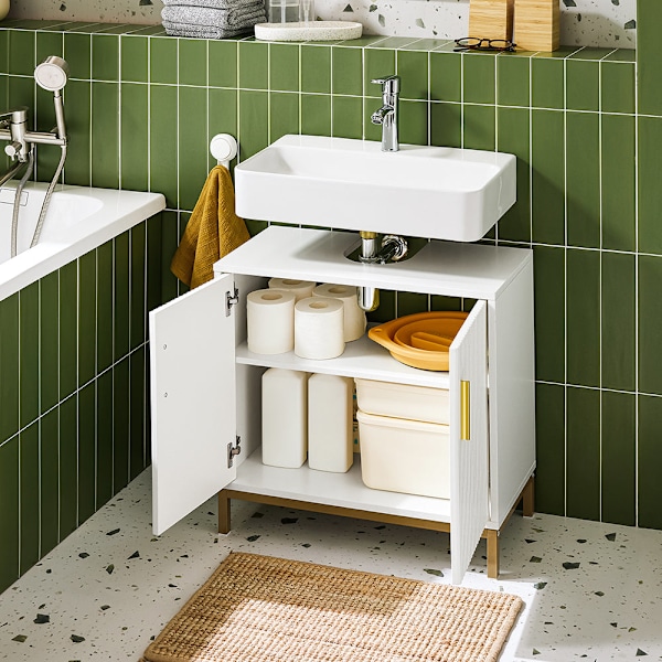 SoBuy Underskab til håndvask Badeværelsesskab 2 låger BZR179-W Under sink cabinet