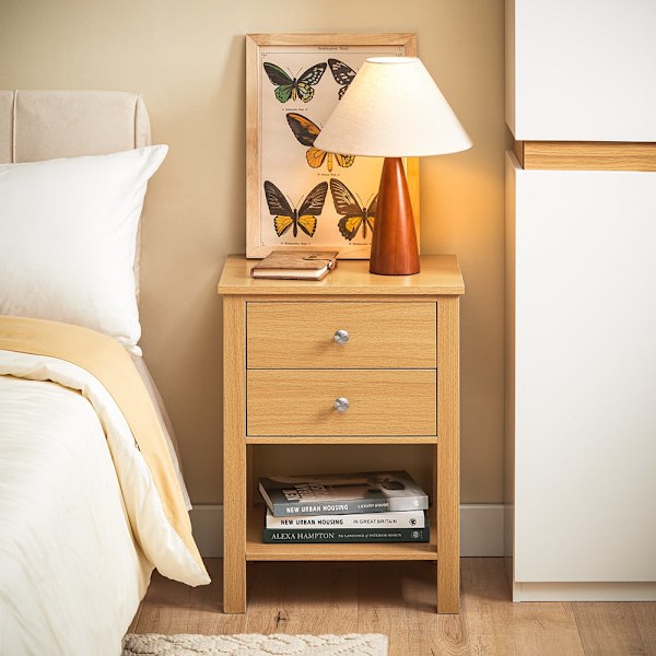 SoBuy Sengebord Sidebord 2 skuffe og 1 hylder Sofabord FBT114-N Nature